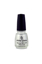 Capped 0.5-ounce bottle oChina Glaze Strong Adhesion Base coat lay in white background